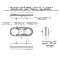 Lampa stop, 205x80, 4 functii cu numar, 12-24V, cablu 2m, stanga, LZD2003 Horpol