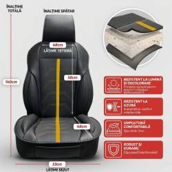 Husa pentru 1 scaun peste tetiera, cu laterale, negru cu galben, Potenza, Swissdrive PTNZYLW