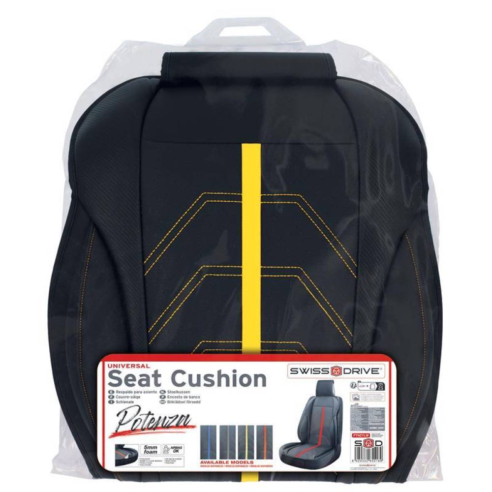 Husa pentru 1 scaun peste tetiera, cu laterale, negru cu galben, Potenza, Swissdrive PTNZYLW