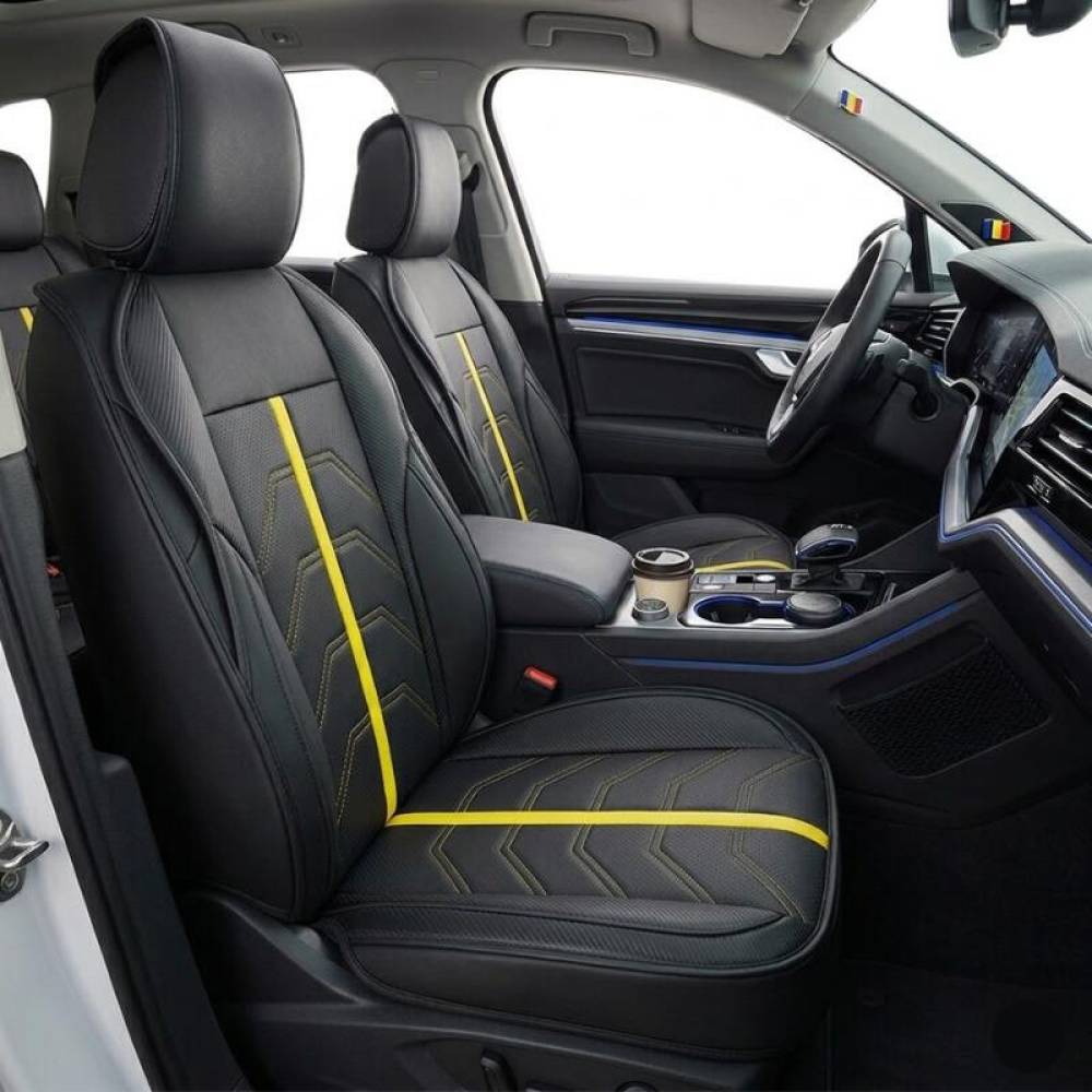 Husa pentru 1 scaun peste tetiera, cu laterale, negru cu galben, Potenza, Swissdrive PTNZYLW