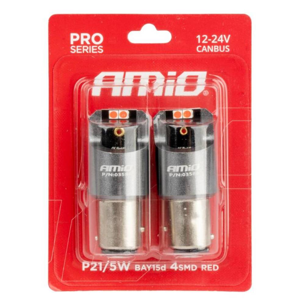 Set 2 becuri stop frana, 4 LED, 12-24V, BAY15D P21-5W, Canbus  Amio 03586
