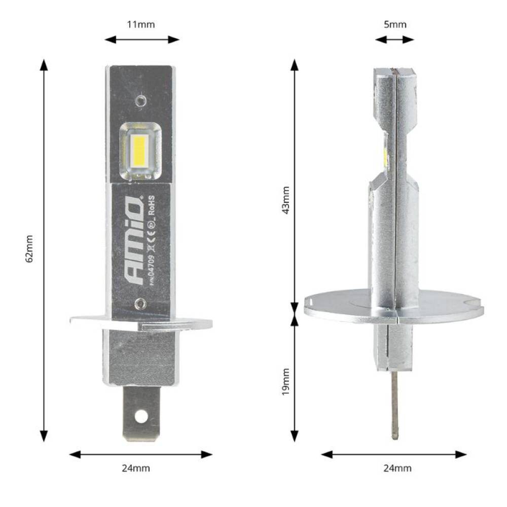 Set 2 becuri H1, 2 Led-uri, 12V, 20W, 2920 lm, 6000K, Canbus, Amio 04709 Set 2 becuri H1, 2 Led-uri, 12V, 20W, 2920 lm, 6000K, Canbus, Amio 04709