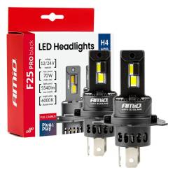 Set 2 becuri H4-H19 LED, 12V-24V, 70W, 5540 lm, 6000 K, Canbus, Series F25, Amio 04719
