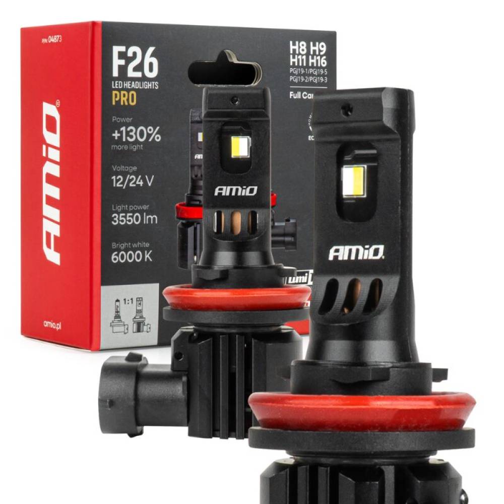 Set 2 becuri H8-H9, H11-H16, LED, 12V-24V, 68W, 3550LM, 6000K, Canbus, Serie F26 PRO Amio 04873