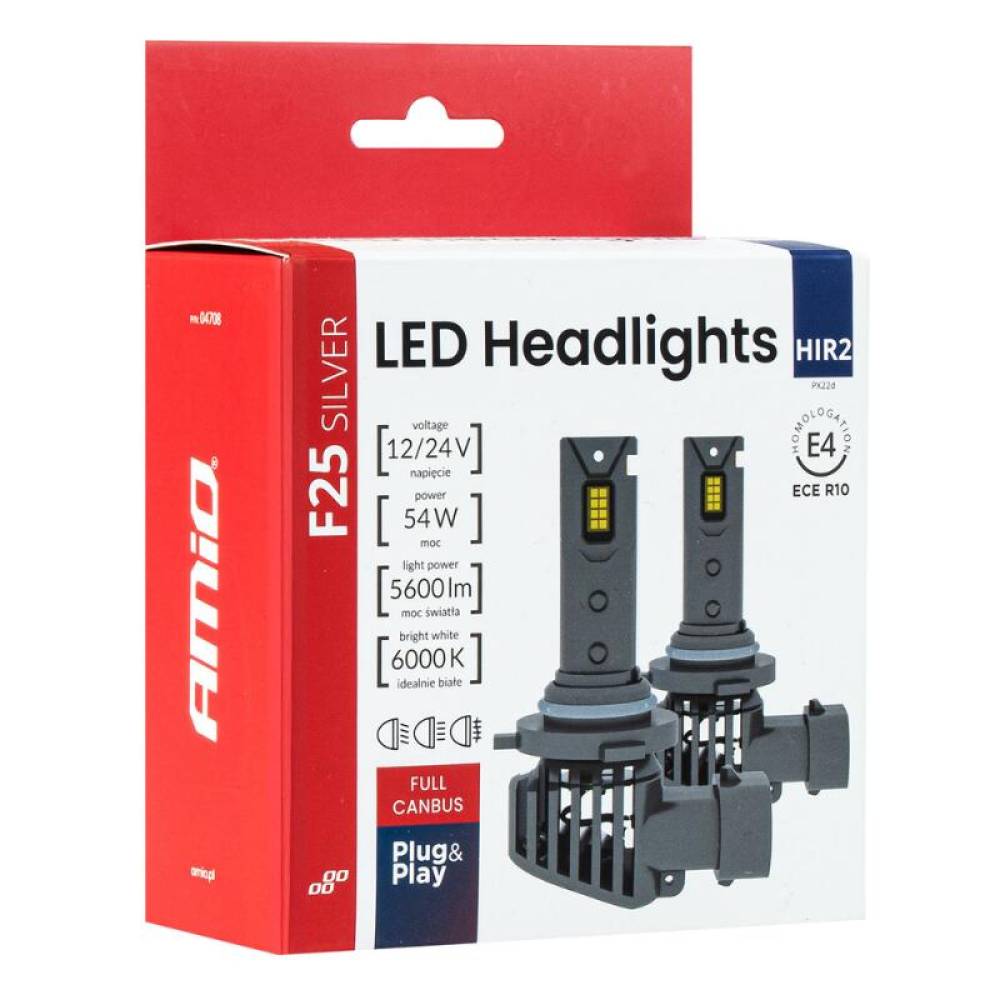 Set 2 becuri HIR2, LED, 12V-24V, 54W, 5600 lm, 6000k, Canbus, Serie F25 Silver, Amio 04708