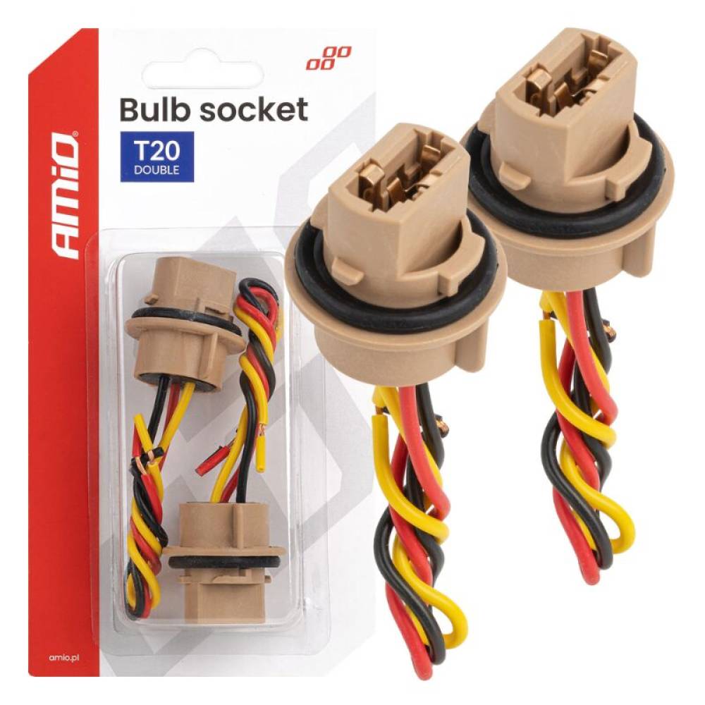 Mufa soclu bec T20, W21/5W, WY21W, cu fir, set 2 bucati, Amio 04834 Mufa soclu bec T20, W21/5W, WY21W, cu fir, set 2 bucati, Amio 04834