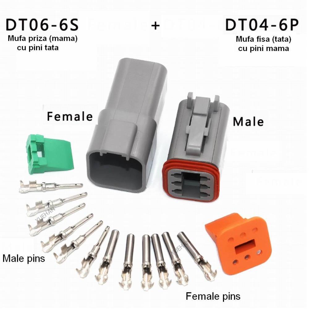 Mufa conector priza, mama cu 6 pini-tata, Deutsch, kit S-DT04-6P Mufa conector priza, mama cu 6 pini-tata, Deutsch, kit S-DT04-6P