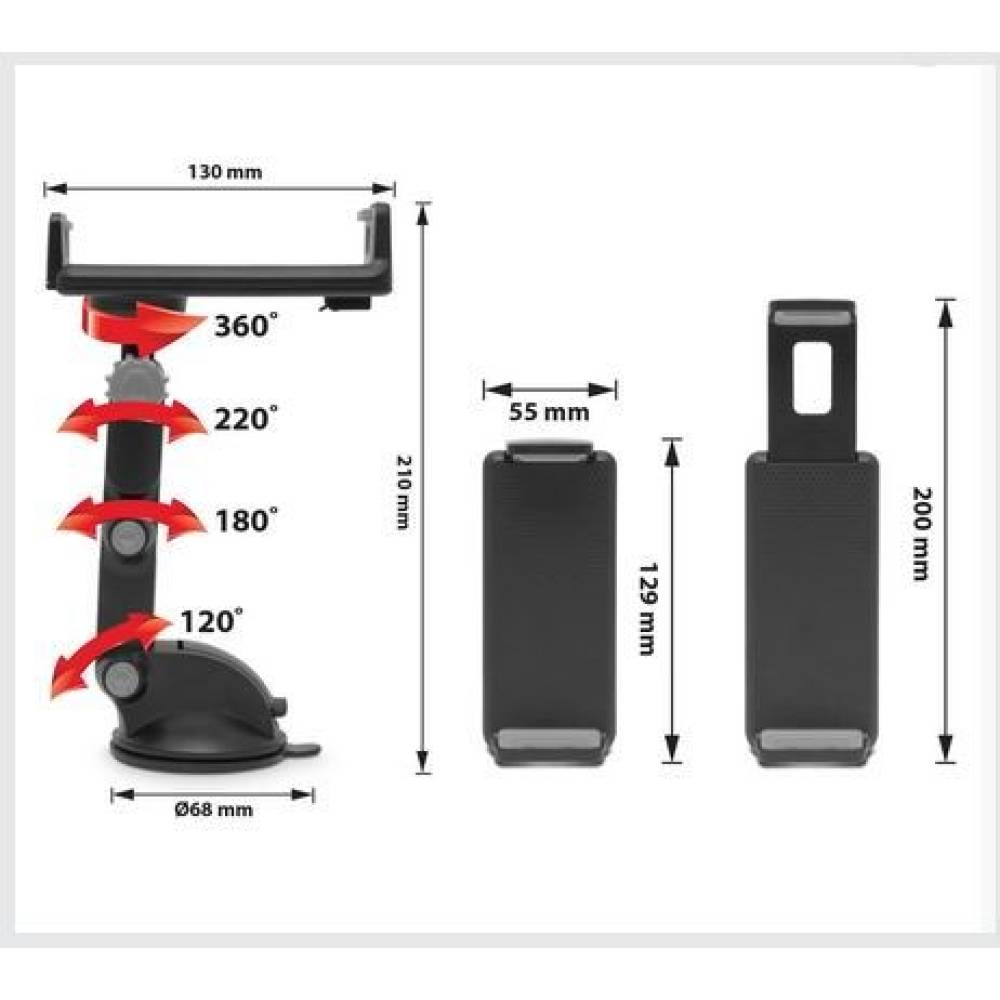 Suport universal, telefon,tableta, ajustabil 12-18cm, ventuza nano MNC 55029GY/OR