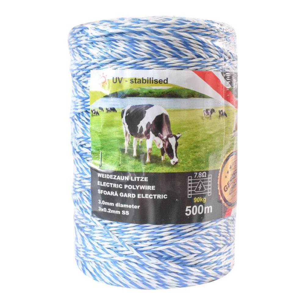 Rola fir alb cu albastru, pentru gard electric, fi3, 3x0.2mm, 500m, BK87655