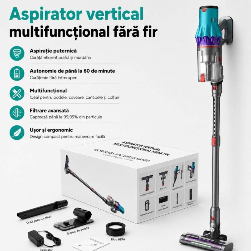 Aspirator vertical fara fir, 300W, 35 kPa, 2000mAh, 800ml, 3 moduri, ecran tactil LED, perie iluminata LED, Bk00492 Aspirator vertical fara fir, 300W, 35 kPa, 2000mAh, 800ml, 3 moduri, ecran tactil LED, perie iluminata LED, Bk00492