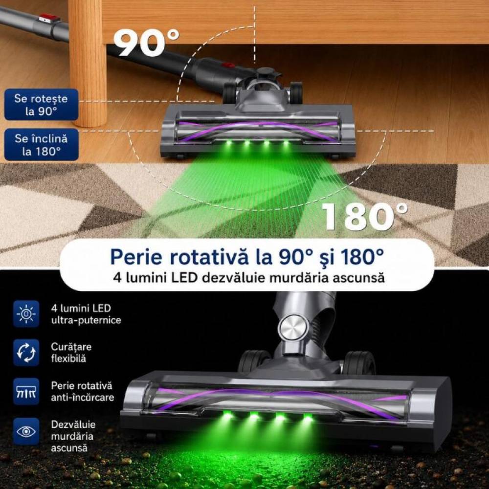 Aspirator vertical fara fir, 300W, 35 kPa, 2000mAh, 800ml, 3 moduri, ecran tactil LED, perie iluminata LED, Bk00492 Aspirator vertical fara fir, 300W, 35 kPa, 2000mAh, 800ml, 3 moduri, ecran tactil LED, perie iluminata LED, Bk00492