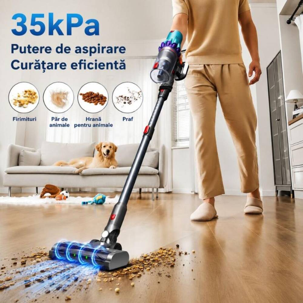 Aspirator vertical fara fir, 300W, 35 kPa, 2000mAh, 800ml, 3 moduri, ecran tactil LED, perie iluminata LED, Bk00492 Aspirator vertical fara fir, 300W, 35 kPa, 2000mAh, 800ml, 3 moduri, ecran tactil LED, perie iluminata LED, Bk00492