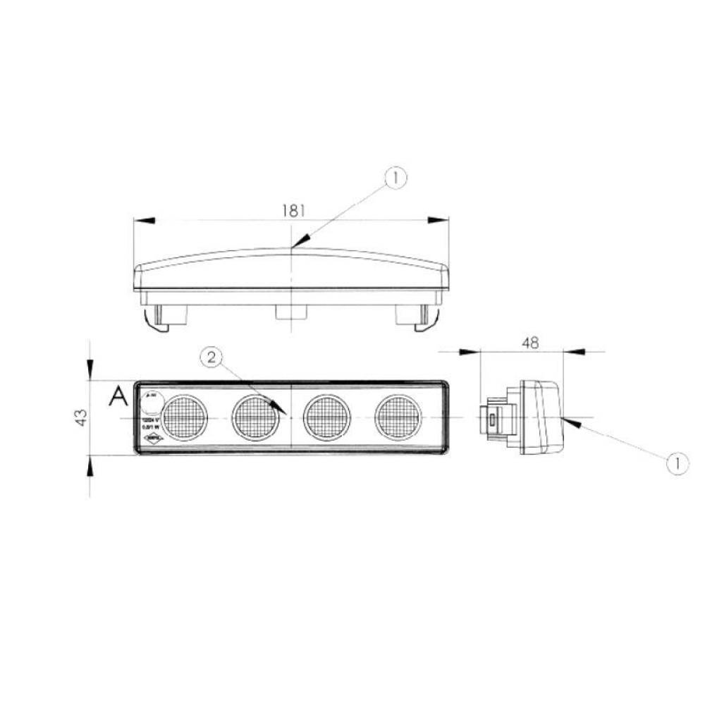 Lampa gabarit 180x45, LED, galbena Dark, Scania 4&R, LD746/Graphite Horpol