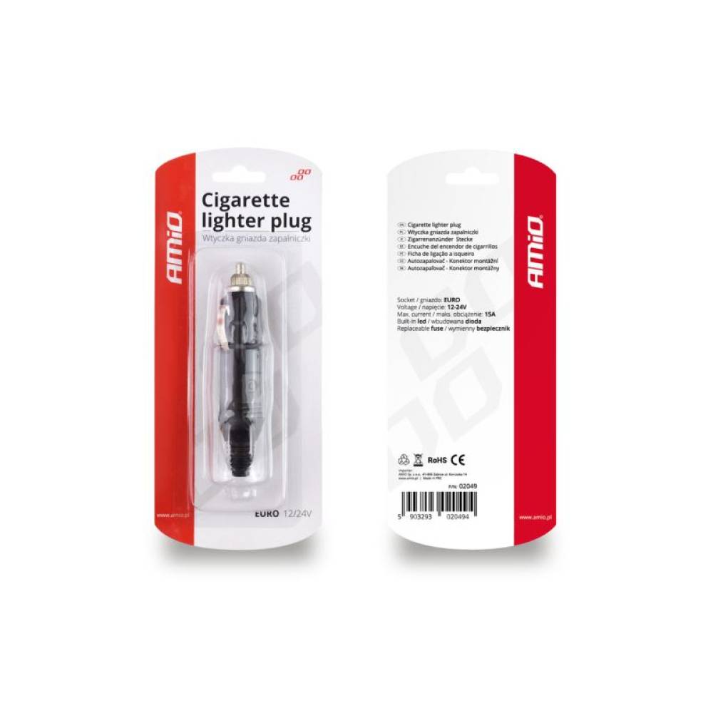 Stecher bricheta (mufa) 12/24V cu siguranta si Led Amio 02049