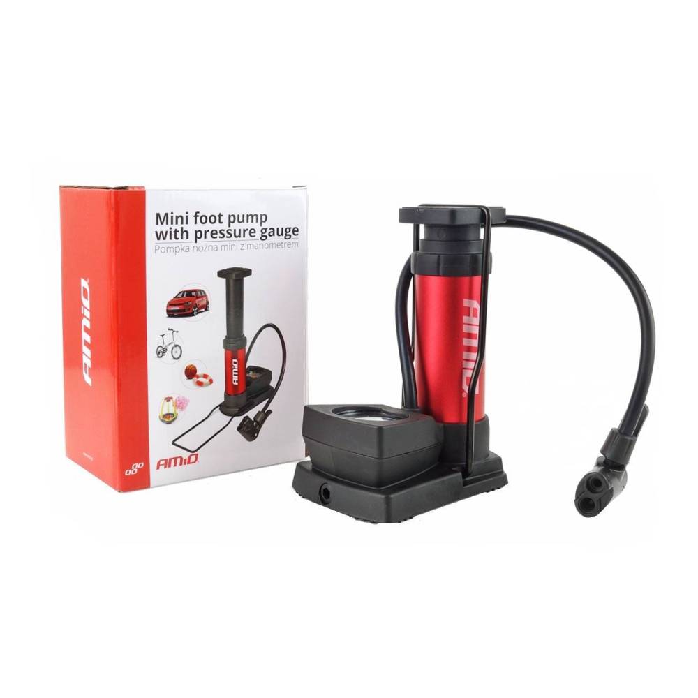 Pompa aer picior 1 cilindru, mini, cu manometru, PU03, 02147
