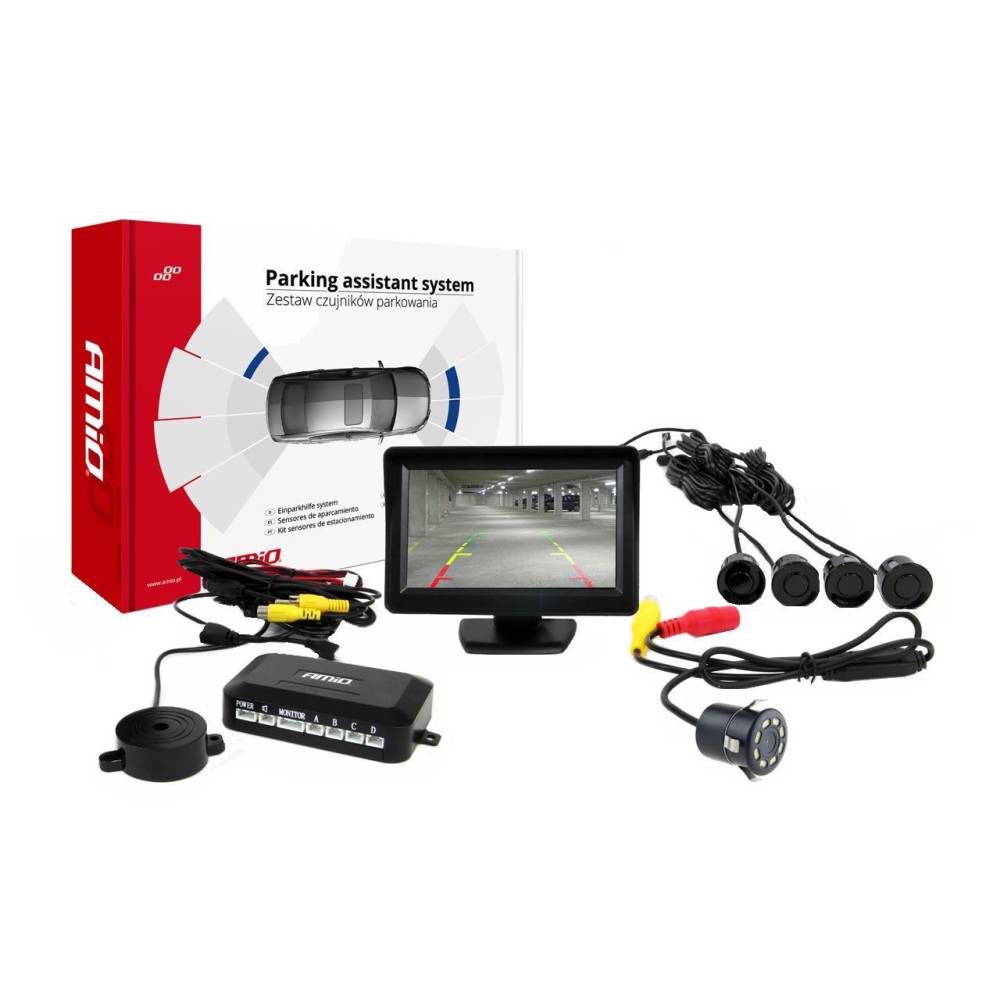 Camera marsarier cu senzori si monitor, kit asistenta parcare, camera HD315, 4 senzori, ecran TFT01 4.3