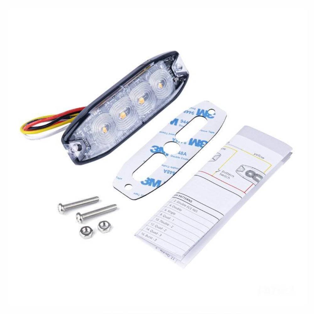 Proiector stroboscopic 4 LED-uri, 12-24V, 12W, galben, 98x30, Slim 02298 Amio