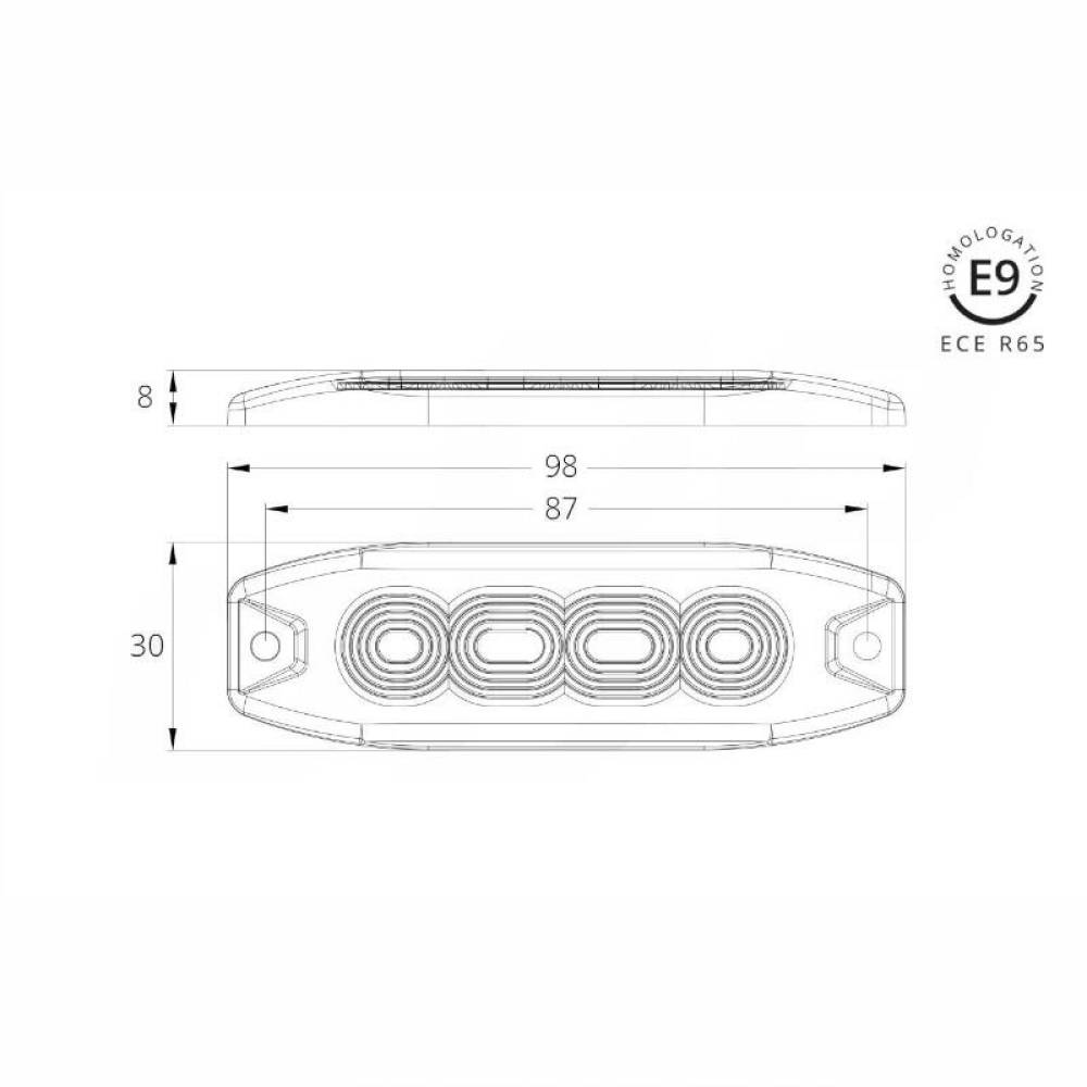 Proiector stroboscopic 4 LED-uri, 12-24V, 12W, galben, 98x30, Slim 02298 Amio