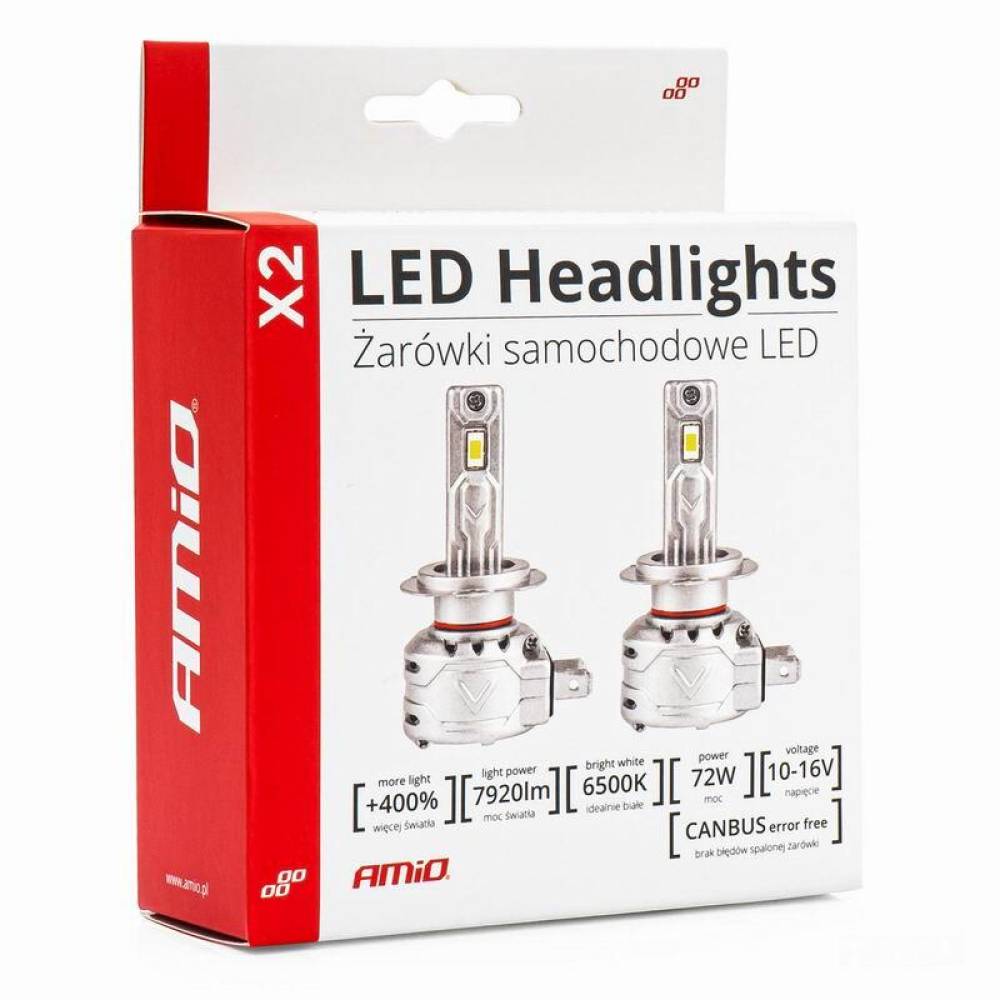 Set 2 becuri H4, LED, 10-16V, 72W, 7920lm, 6500K, Canbus, X2 Series, 02972 Amio Set 2 becuri H4, LED, 10-16V, 72W, 7920lm, 6500K, Canbus, X2 Series, 02972 Amio