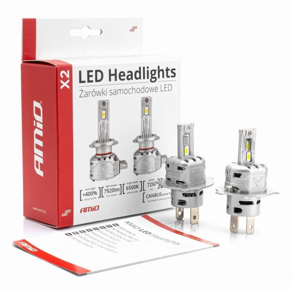 Set 2 becuri H4, LED, 10-16V, 72W, 7920lm, 6500K, Canbus, X2 Series, 02972 Amio Set 2 becuri H4, LED, 10-16V, 72W, 7920lm, 6500K, Canbus, X2 Series, 02972 Amio
