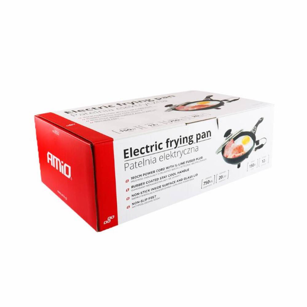 Tigaie electrică auto 12V, 150W, 750 ml, 20x4 cm, cu capac, pentru mașină/rulotă, AMiO 02532