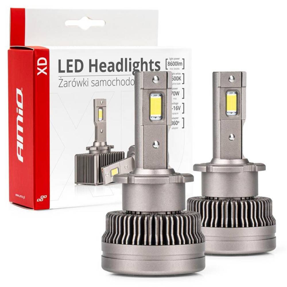 Set 2 becuri LED, D2S /D2R, 6500k, 9-16V, 70W, 8600lm, 360 grade, Canbus, XD Series  Amio 03311
