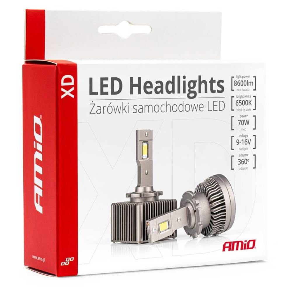 Set 2 becuri LED, D2S /D2R, 6500k, 9-16V, 70W, 8600lm, 360 grade, Canbus, XD Series  Amio 03311