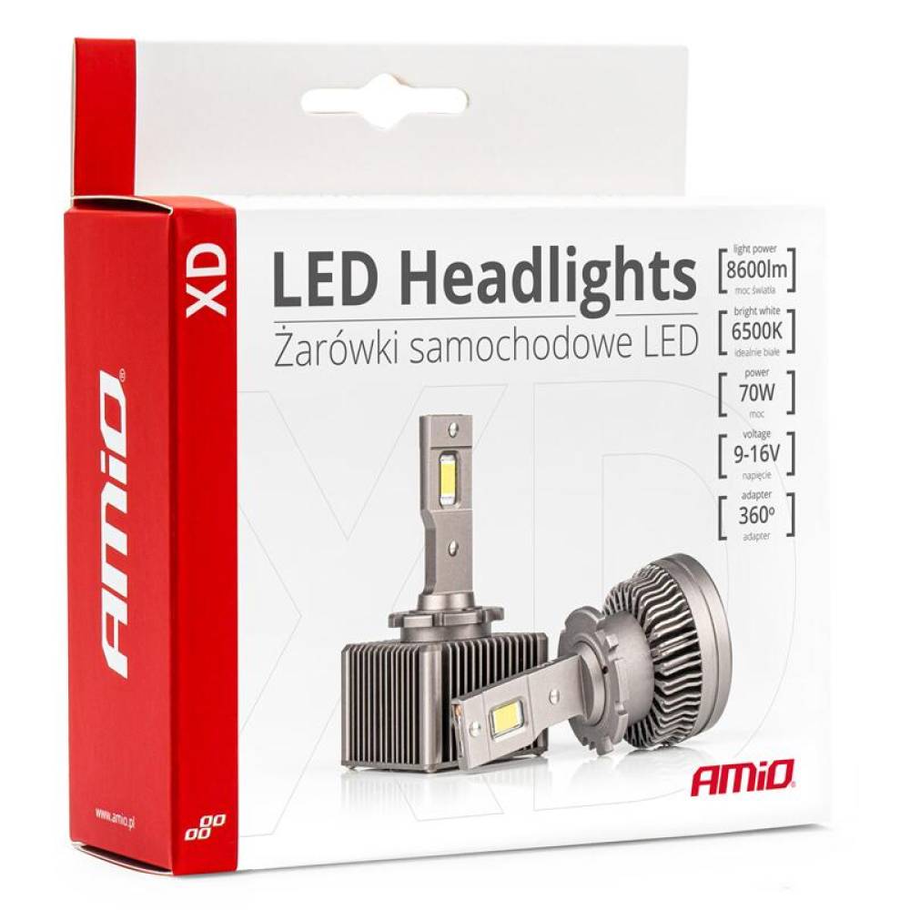 Set 2 becuri LED, D1S / D1R, 6500k, 9-16V, 70W, 8600lm, 360 grade, Canbus, XD Series, 03310 Amio