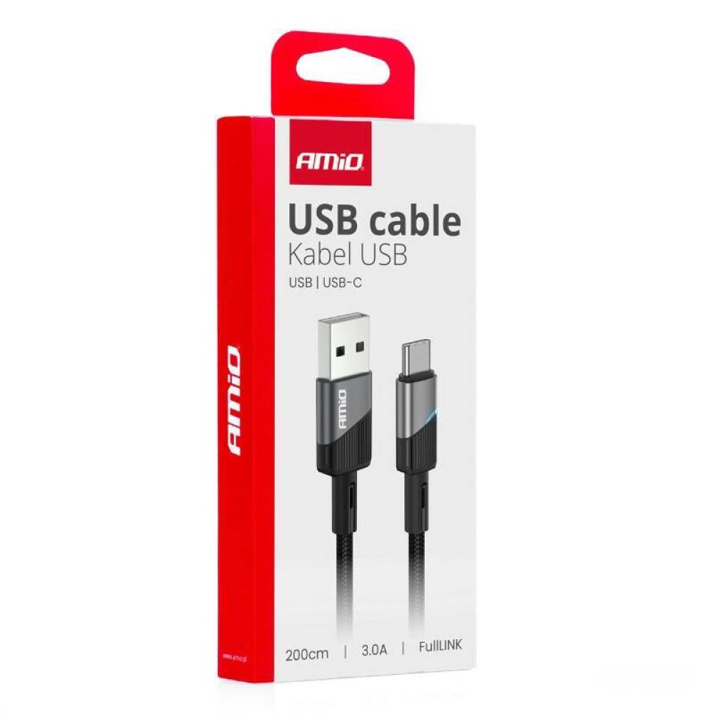Cablu incarcator USB Tip C, LED, 2m, 3A, FullLink 03924 Amio
