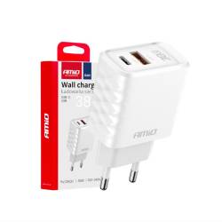 Incarcator rapid cu 2 USB-uri, priza 220V, USB-C si USB-A, 38W, 3AQC, GaN PD, 04287 Amio