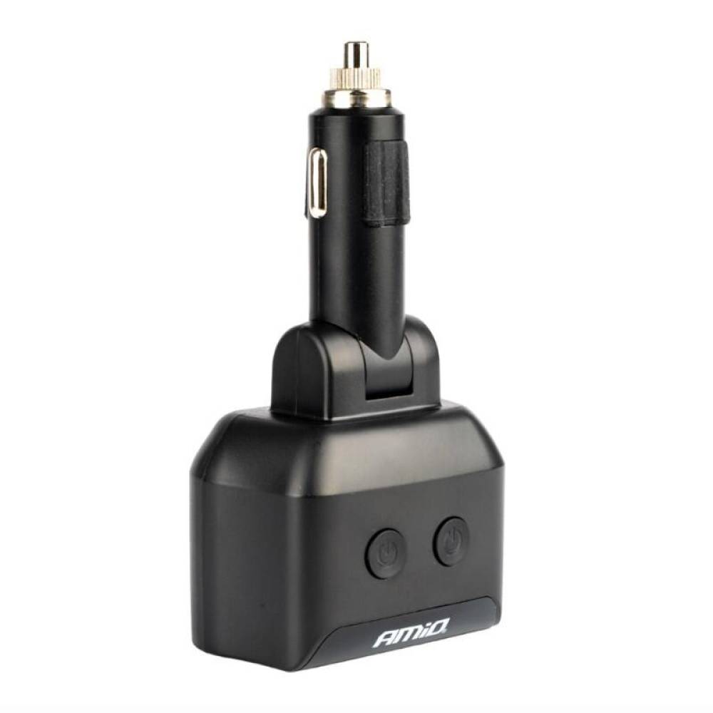 Stecher cu 2 prize, 2xUSB-A 2.4A si 1xUSB-C, 12-24V, 200W, cu voltmetru LED, buton control On-Off, rabatabil, 04173 Amio 