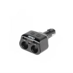 Stecher cu 2 prize, 2xUSB-A 2.4A si 1xUSB-C, 12-24V, 200W, cu voltmetru LED, buton control On-Off, rabatabil, 04173 Amio 