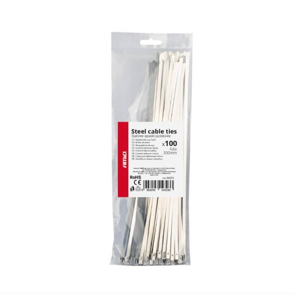 Set 100 coliere metalice, 4.6x300mm, inox, Self Lock Zip Ball, 04323 Amio Set 100 coliere metalice, 4.6x300mm, inox, Self Lock Zip Ball, 04323 Amio