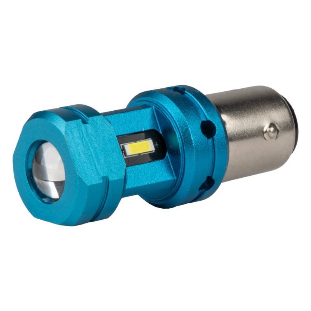 Set 2 becuri stop frana, LED CSP, 12-24V, 1157 BAY15D P21/5W, cu lupa, Canbus, alb, 04253 Amio