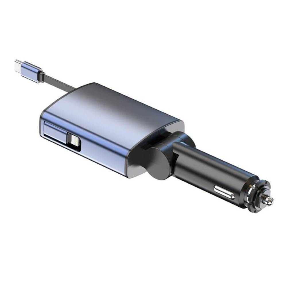 Transmitator auto FM cu hands-free, cu 2×USB si cablu retractabil QC PD65W, TipC si adaptor Ihpone, 12-24V, Amio 04656