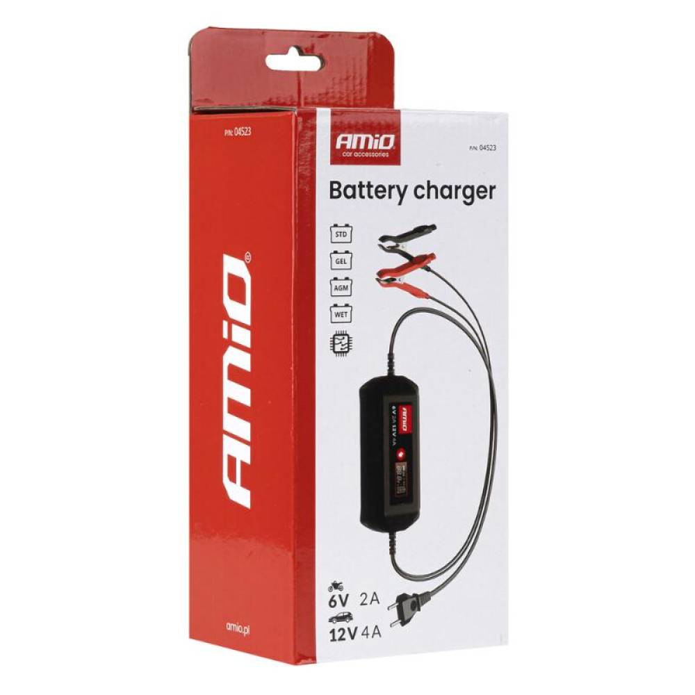 Redresor digital auto, 6-12V, 4A, pentru acumulator, STD, GEL, AGM, WET, Amio 04523