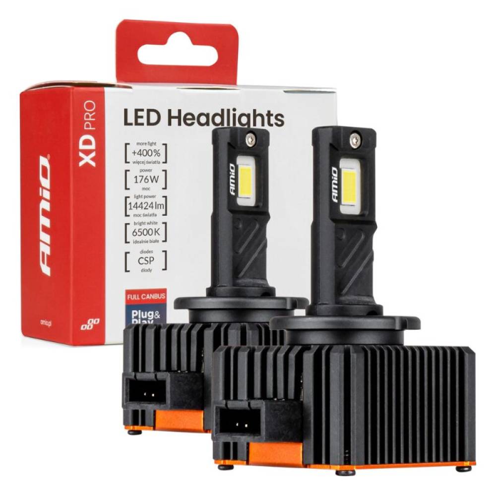 Set 2 becuri, D3S, LED, 6500k, 176W, 14,424lm (set), Canbus XD PRO, Amio 04681