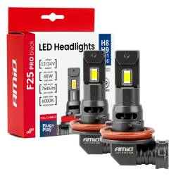 Set 2 becuri H8-H9, H11-H16, LED, 12V-24V, 68W, 7646 lm, 6000K, Canbus, Series F25 PRO, Amio 04721