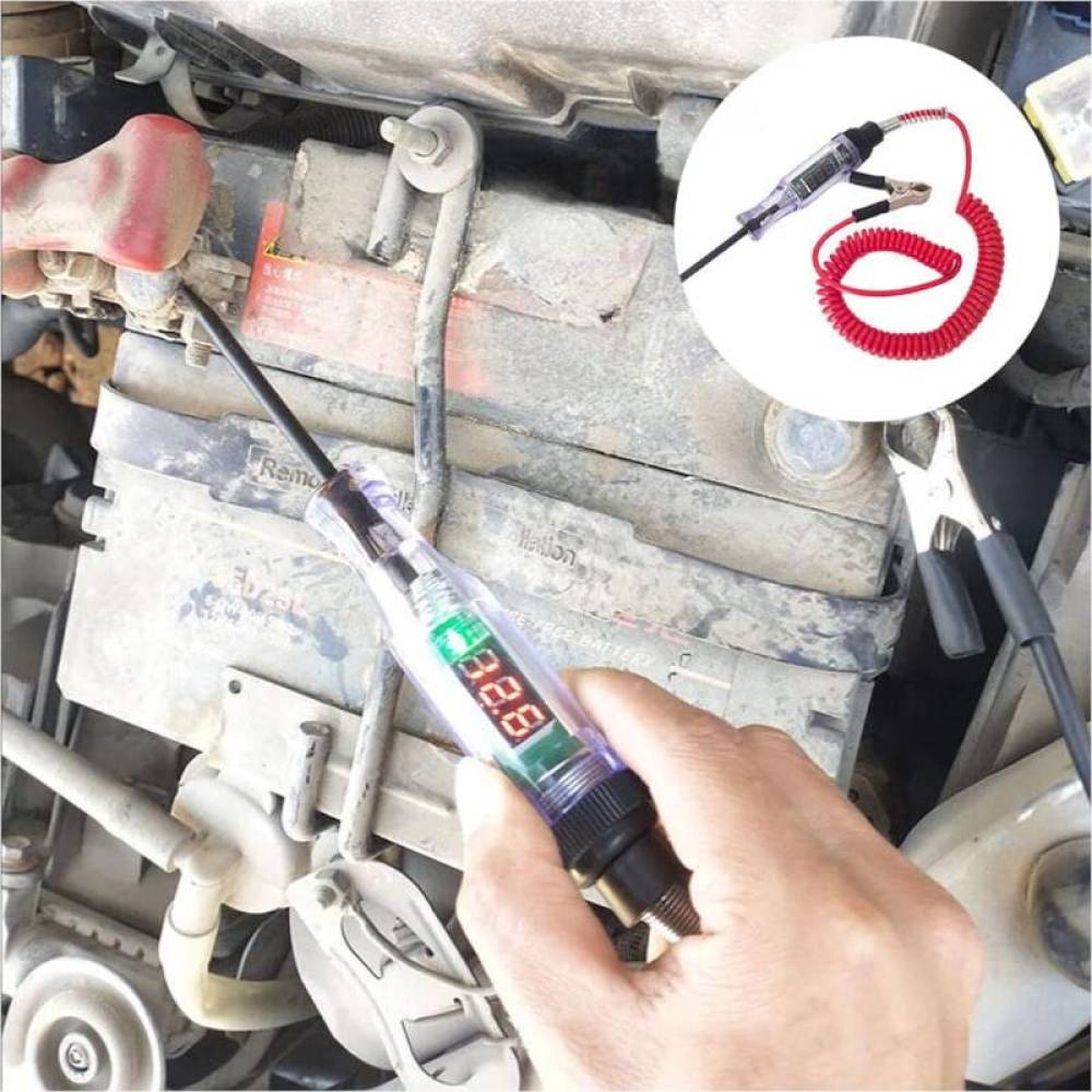 Creion tensiune tester voltaj, LED, afisaj digital, 3-48V, cablu spiralat rosu 0.6-1.8m, 83050 Carmotion  