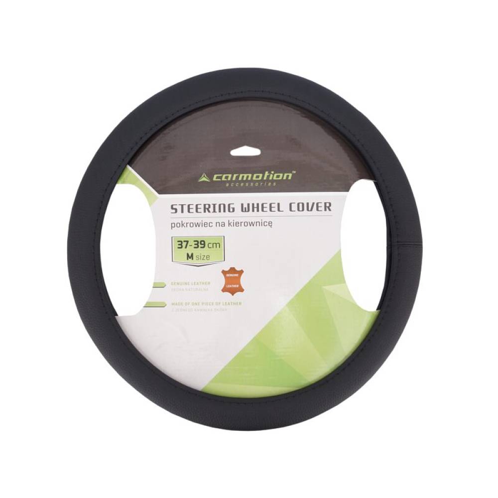 Husa volan 37-39cm, M, piele naturala, neagra, Carmotion 58209