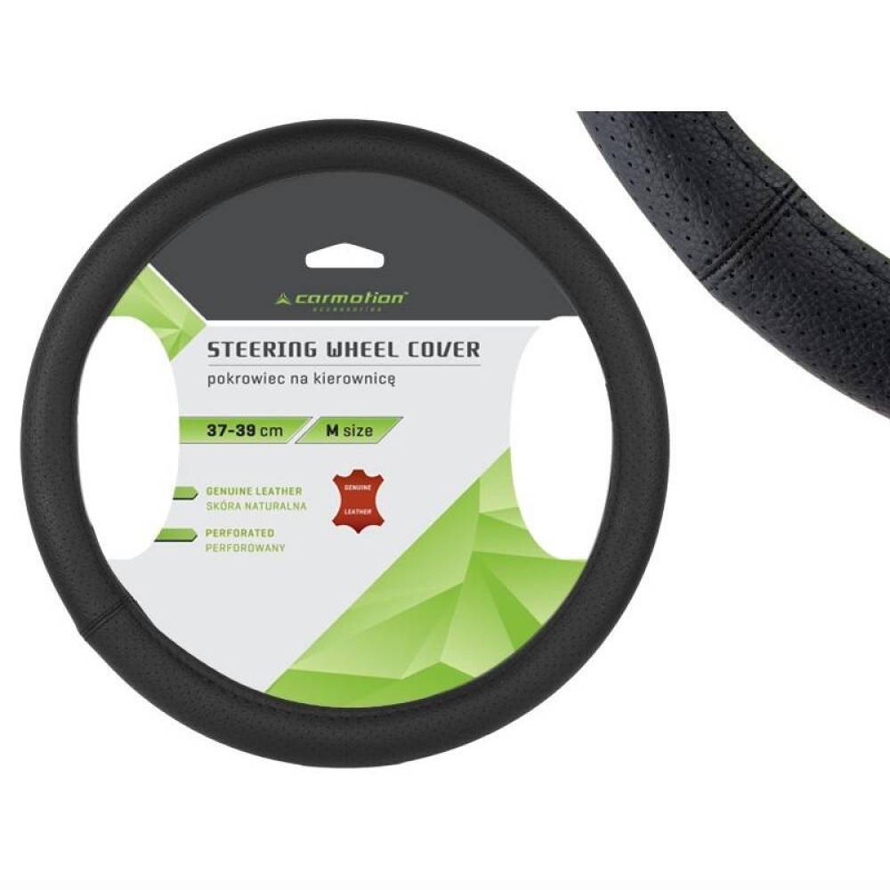 Husa volan 37-39cm, piele naturala perforata, neagra, 58210 Carmotion 