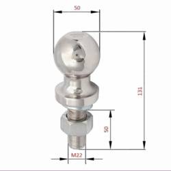 Nuca carlig remorcare, 50mm, filet M22, sarcina maxima 1,5T, 3500lbs, Carmotion  ES58