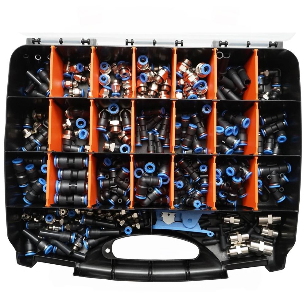 Trusa mufe rapide, cuple rapide din plastic si cleste pentru furtun aer comprimat, 242 bucati,  77521 Breckner