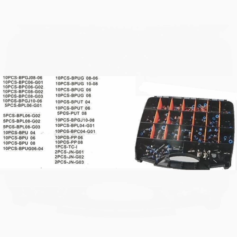 Trusa mufe rapide, cuple rapide din plastic si cleste pentru furtun aer comprimat, 242 bucati,  77521 Breckner