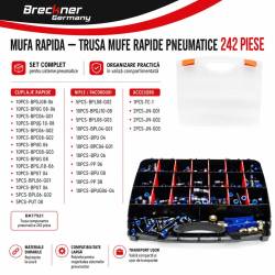 Trusa mufe rapide, cuple rapide din plastic si cleste pentru furtun aer comprimat, 242 bucati,  77521 Breckner