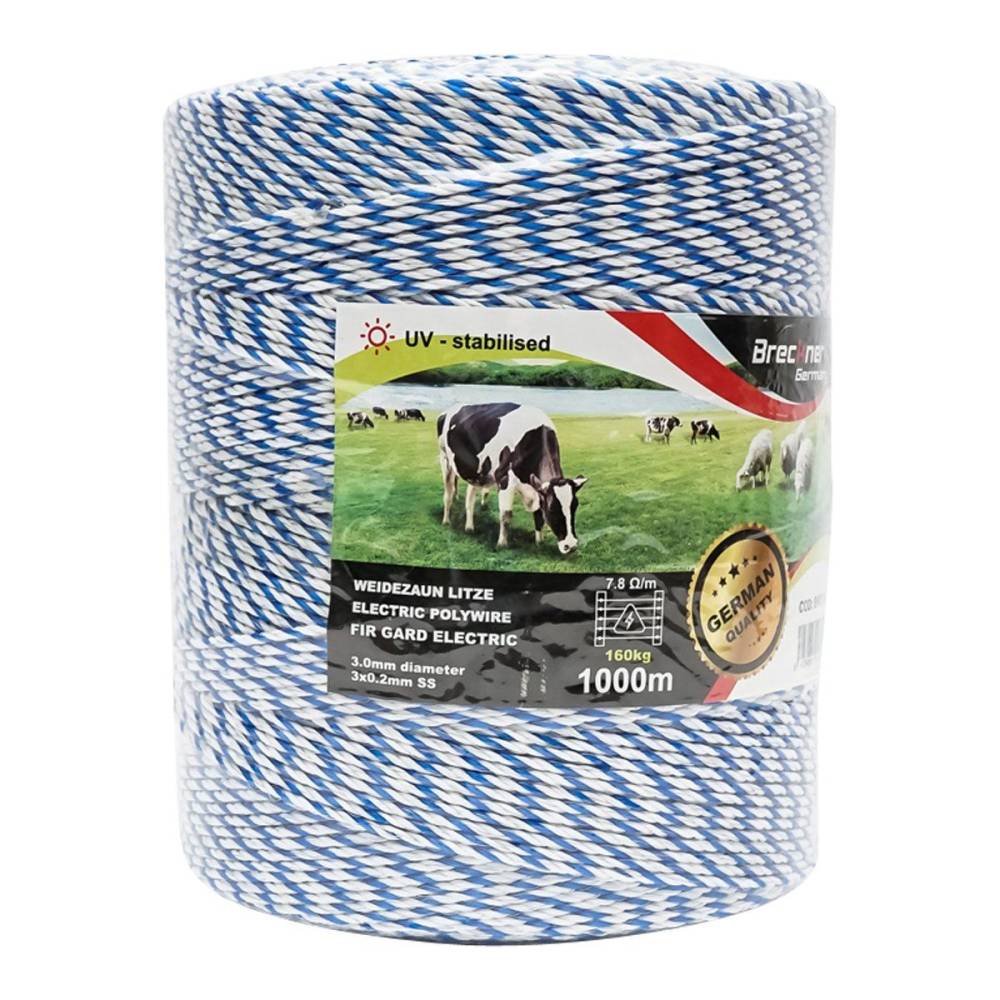 Rola fir alb-albastru fi3, 3x0.2mmSS, 1000m 7.8 Ohm/m pentru gard electric, BK87656