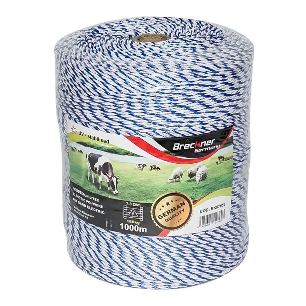 Rola fir alb-albastru fi3, 3x0.2mmSS, 1000m 7.8 Ohm/m pentru gard electric, BK87656