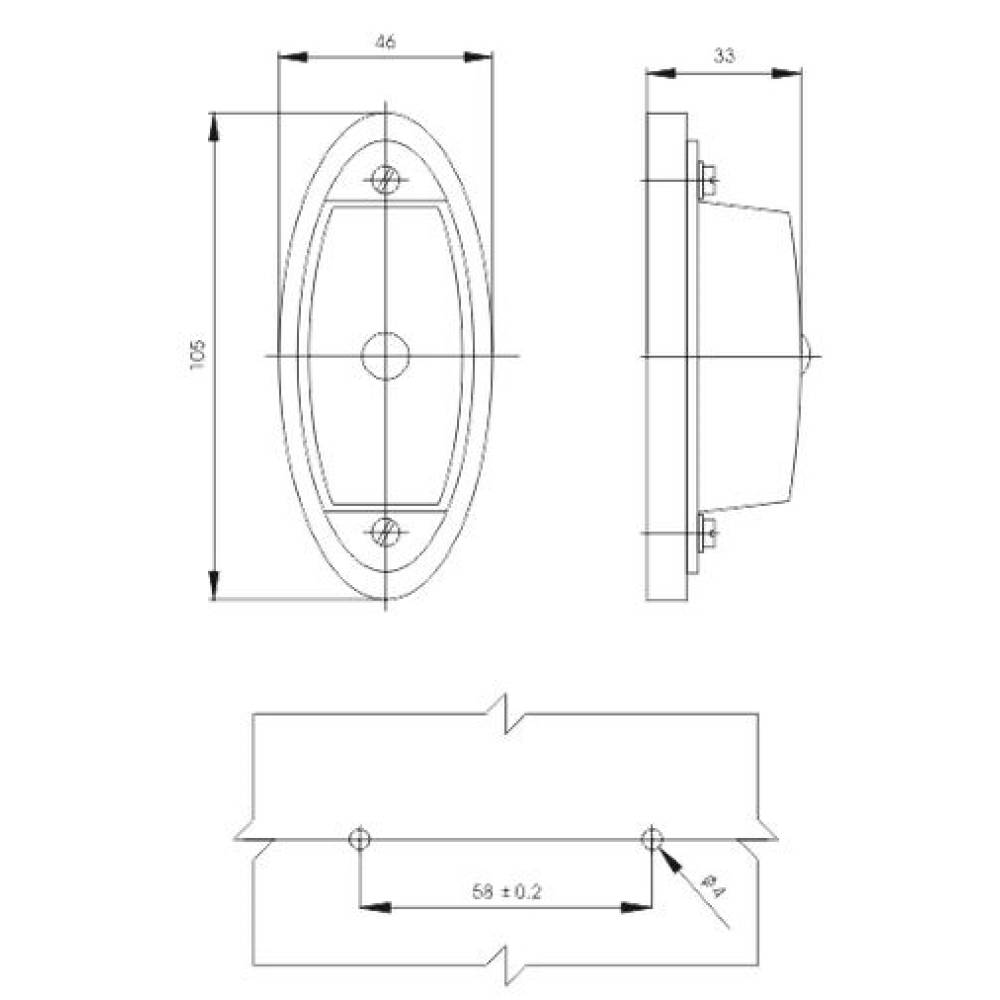 Lampa gabarit 105x46, bec, alb-rosie, 12-24V, G02 A15 Gmak