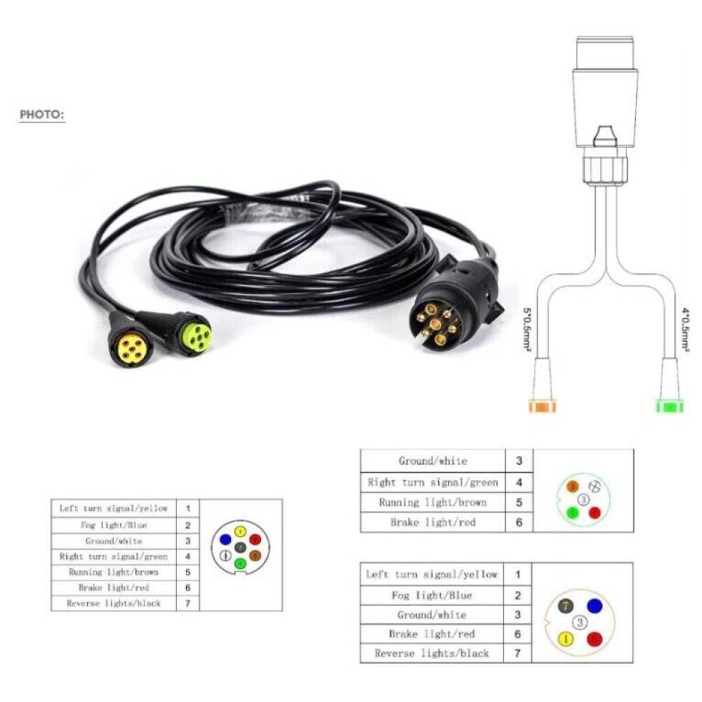 Instalatie electrica remorci 12V, fisa 7 pin, L=2x5.5m, cu  2 mufe 5 pin, E1507 