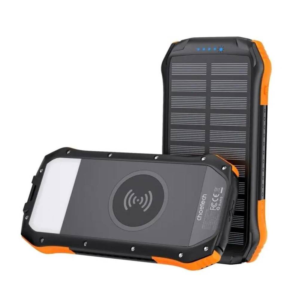 Acumulator extern powerbank solar Choetech B659, Qi 5W, 10000 mAh, 2xUSB out, USB-c IN, portocaliu PBANK-10000-B659OE-CHO